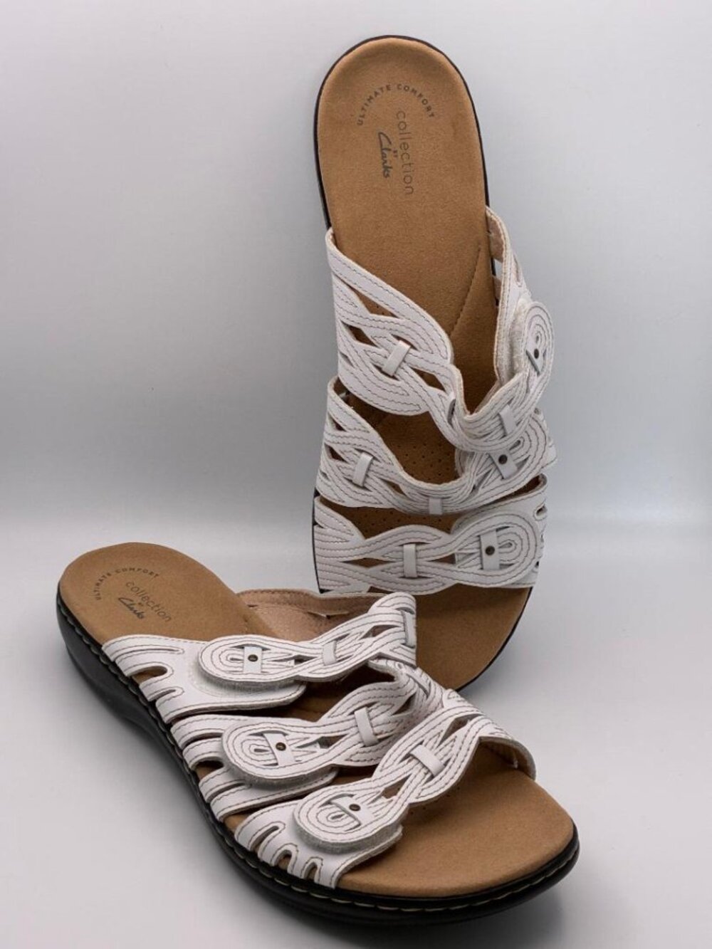 Clarks Women's Leisa Faye Sandals Size 11 Wide White Ultimate Comfort Collection
